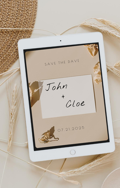 Online Wedding Announcement on Tablet Invitation 4.6x7.2in Design Template