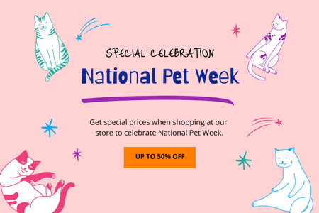 Special Celebration Of National Pet Week With Discounts At Store Postcard 4x6in Design Template