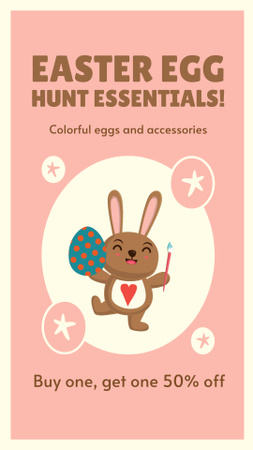 Easter Egg Hunt Essentials Ad with Cute Bunny Character Instagram Video Story Design Template