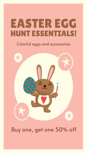 Easter Egg Hunt Essentials Ad with Cute Bunny Character Instagram Video Storyデザインテンプレート