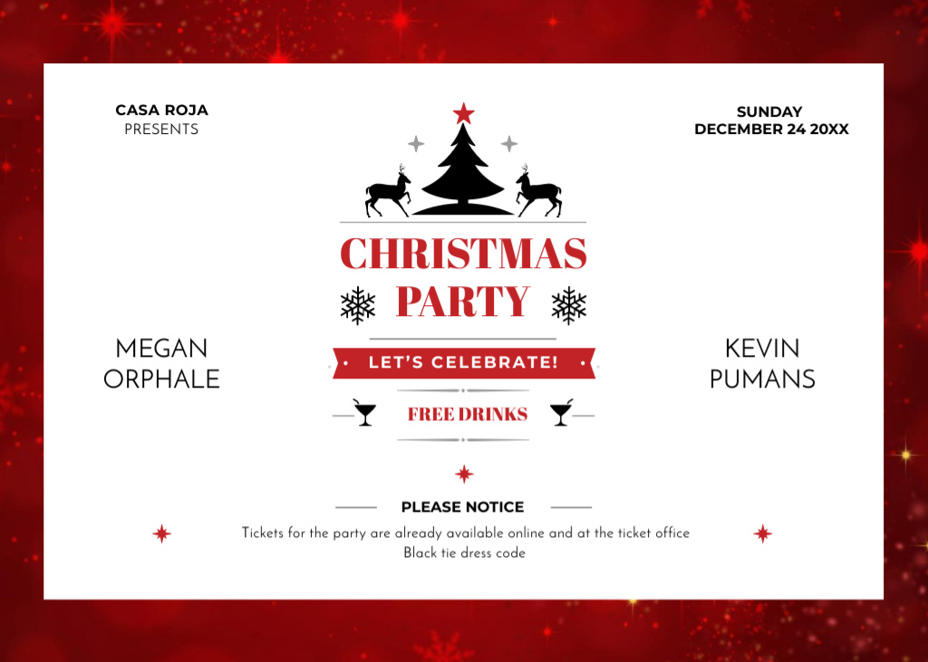 Heartwarming Christmas Party with Deer and Tree Flyer 5x7in Horizontal Design Template