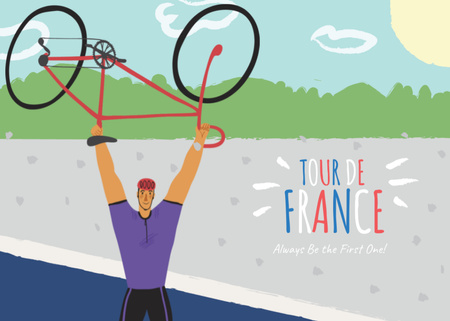 Plantilla de diseño de tour de francia con el hombre sosteniendo la bicicleta Postcard 5x7in 
