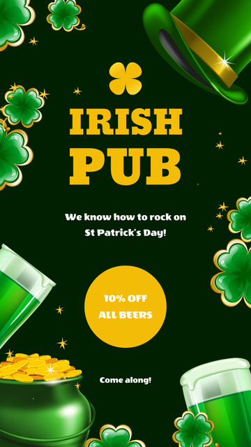 Irish Pub Offer With Discount On Patrick`s Day Instagram Video Story Tasarım Şablonu