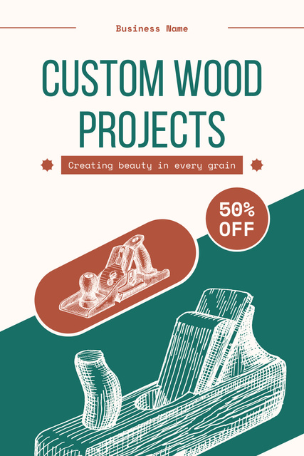 Ontwerpsjabloon van Pinterest van Promo of Custom Wood Projects