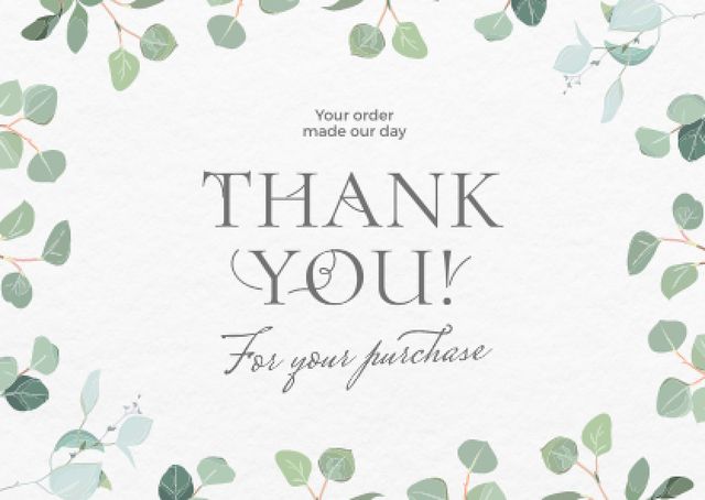 Thankful Wish with Green Leaves on Branches Card Design Template