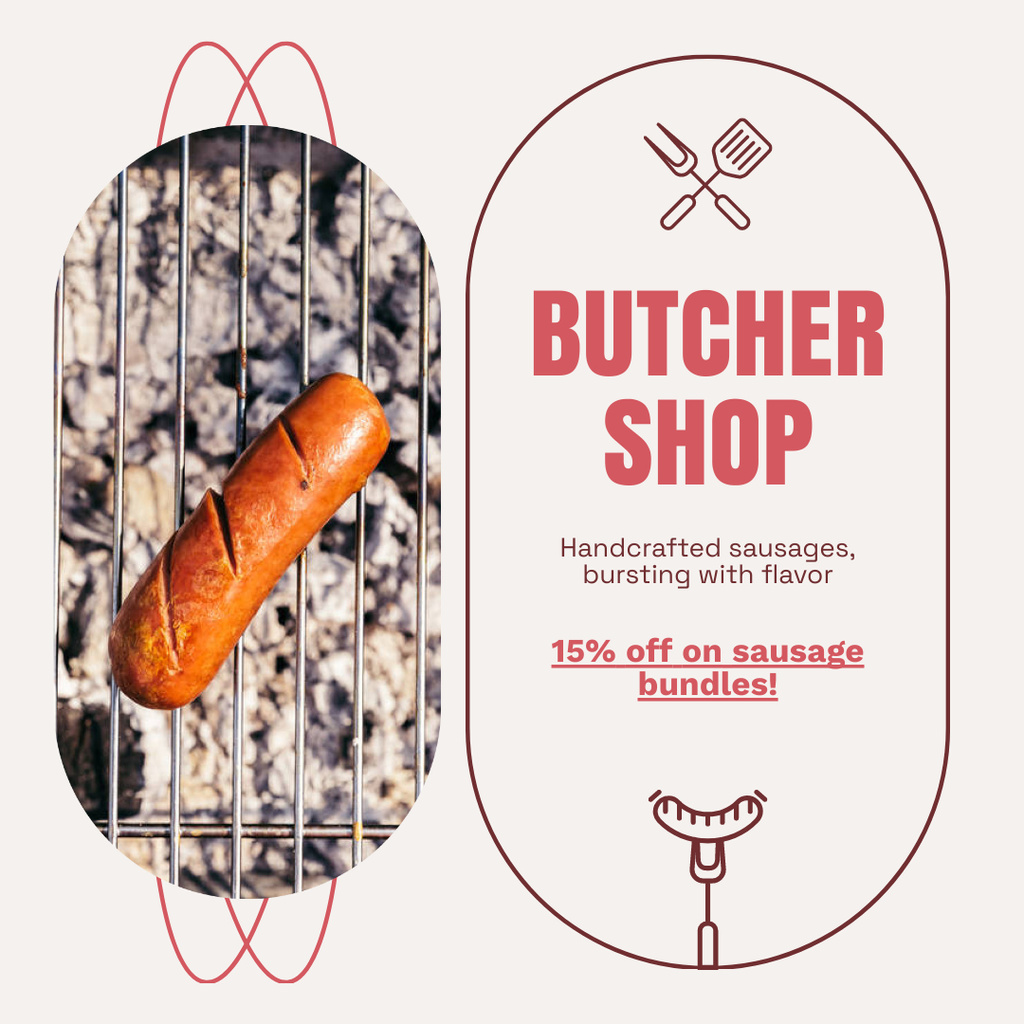 Handcrafted Sausages from Butcher Shop Instagram AD Design Template