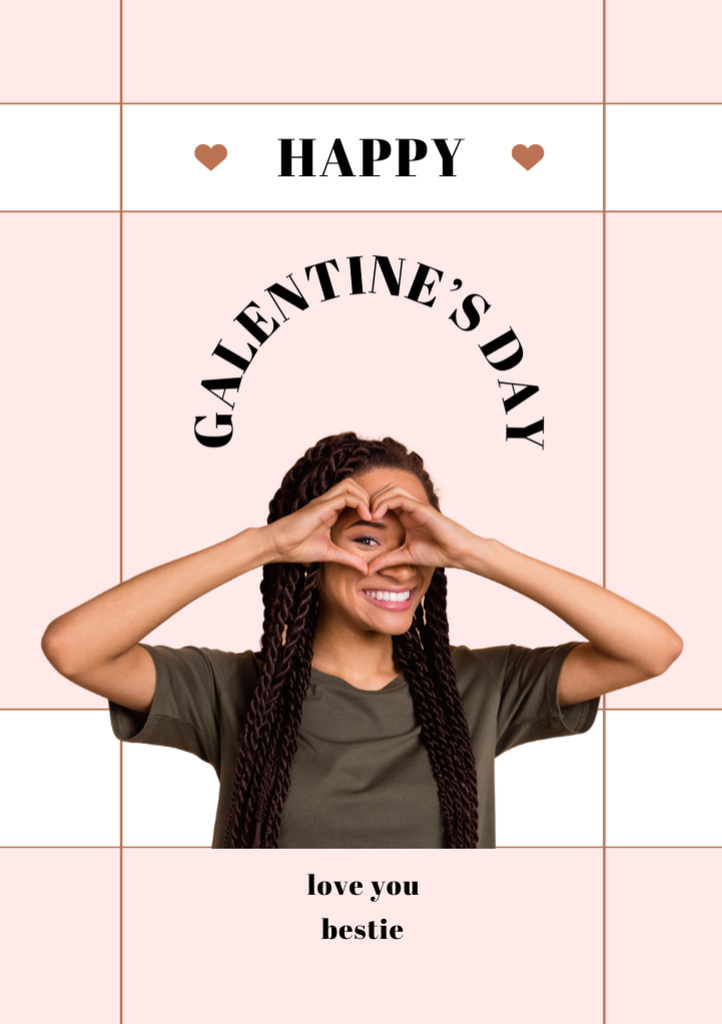 Platilla de diseño Valentine's Day Greeting with Smiling Woman Postcard A5 Vertical