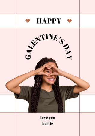 Valentine's Day Greeting with Smiling Woman Postcard A5 Vertical Design Template
