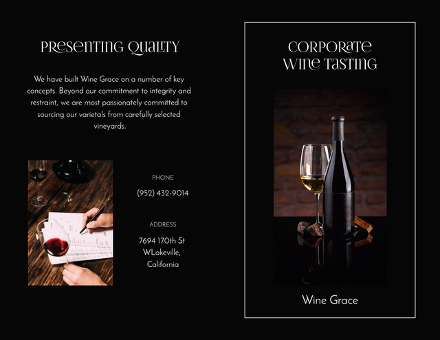 Corporate Wine Tasting Announcement with Wineglass and Bottle Brochure 8.5x11in Bi-foldデザインテンプレート