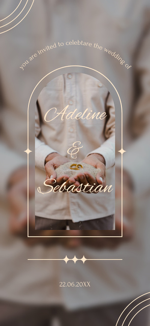 Wedding Announcement with Groom Holding Rings with Sand in Hands Snapchat Geofilterデザインテンプレート