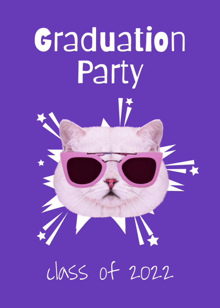 Graduation Party Announcement with Funny Cat Flayer Modelo de Design