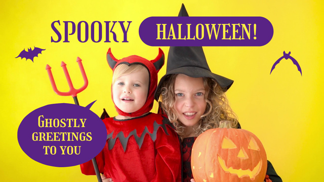 Mysterious Halloween Congrats With Kids In Costumes Full HD video Design Template