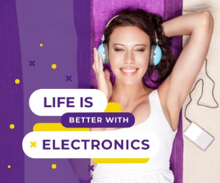 Electronics Promotion with Young Woman Listening to Music Large Rectangle Design Template