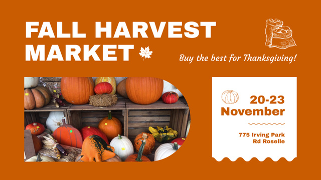 Fall Harvest Market Announcement On Thanksgiving In Orange Full HD video Πρότυπο σχεδίασης