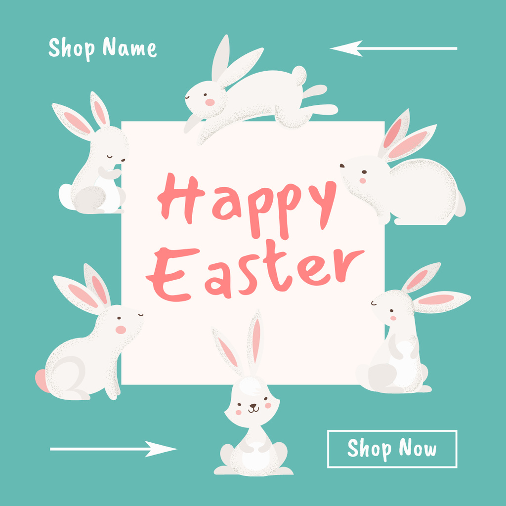Easter Greeting with Cute White Rabbits Instagram Modelo de Design