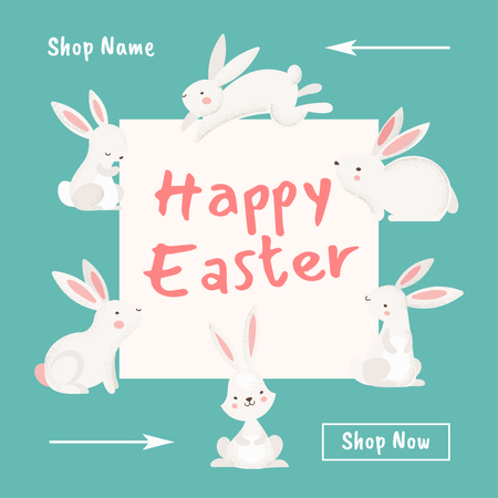 Designvorlage Ostergruß mit niedlichen weißen Kaninchen für Instagram