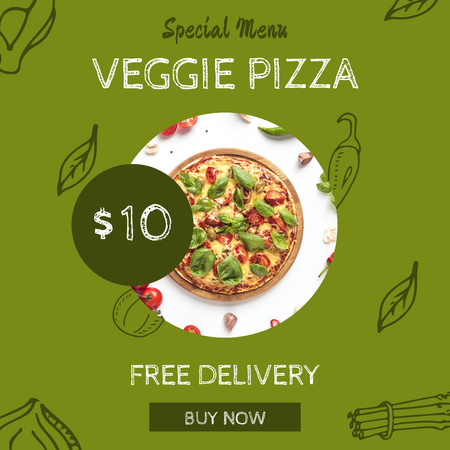 Vega pizza promóció a zölden Instagram tervezősablon