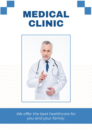 Medical Clinic Ad with Doctor with Stethoscope Poster Design Template
