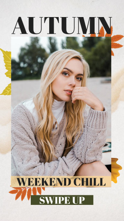 Szablon projektu jesienna oferta z kobietą w przytulnym swetrze z dzianiny Instagram Story
