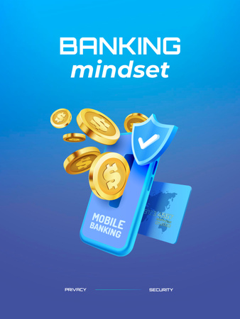 Excellent Mobile Banking Concept with Coins Poster US Design Template