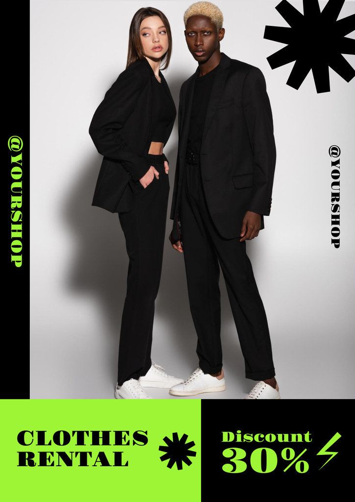 Multiracial couple for rental fashion clothes Poster Design Template