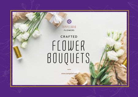 Florist Services Ad with White Flowers and Ribbons Flyer A5 Horizontal Modelo de Design
