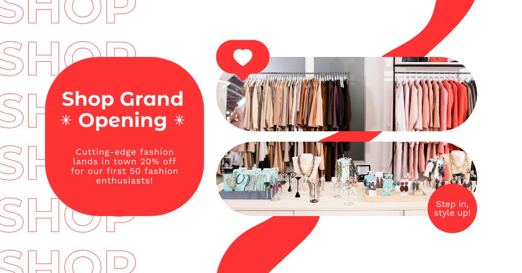 Designvorlage Trendy Fashion Shop Grand Opening With Discounts für Facebook AD