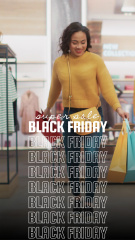 Black Friday Offer with Happy Woman with Bags in Store