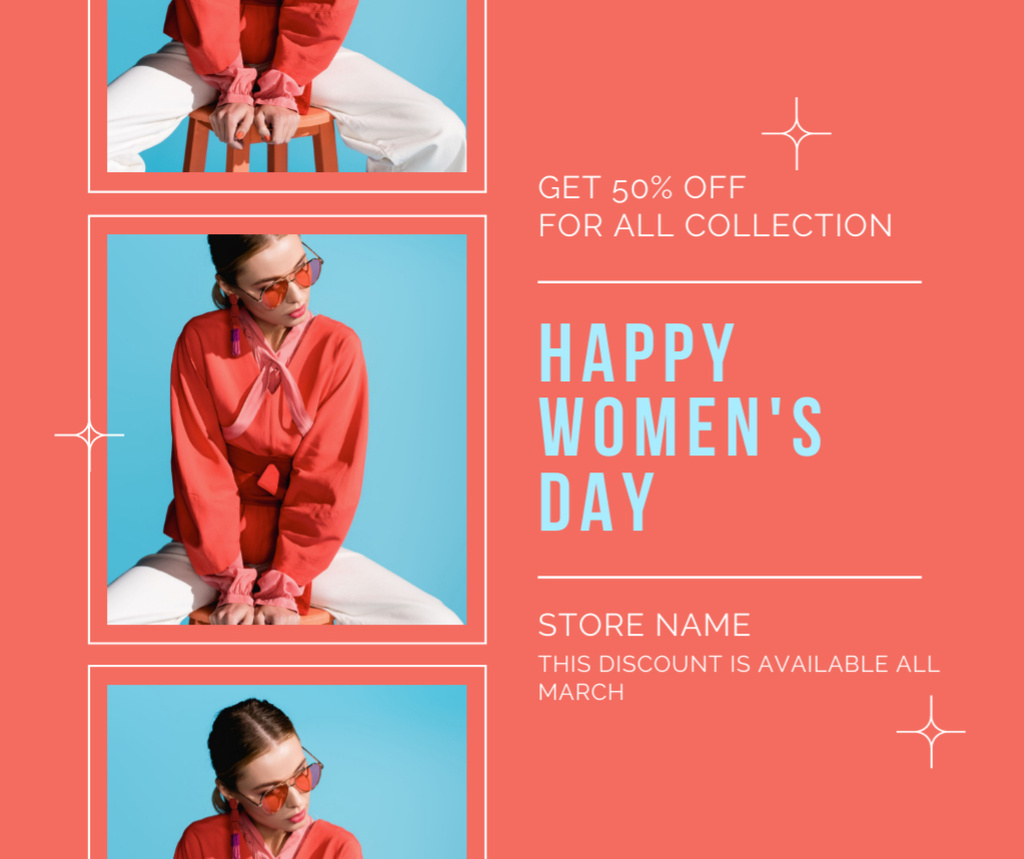 Plantilla de diseño de Discount on All Fashion Collection on Women's Day Facebook 