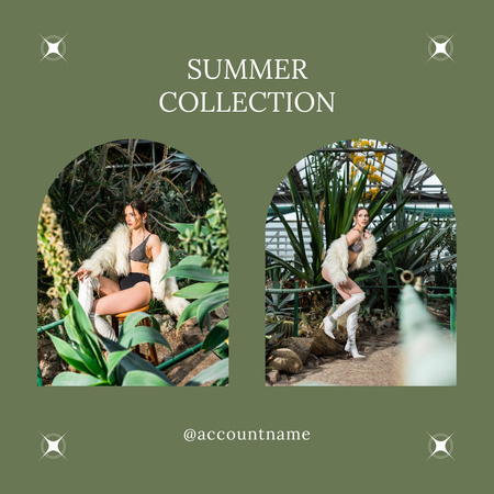 Female Summer Clothes Ad with Girl in Greenhouse Instagram Modelo de Design