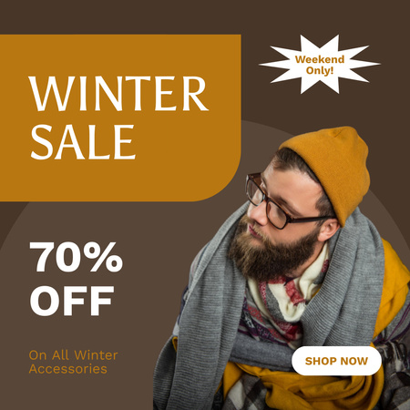 Winter Accessory Sale with Young Man in Glasses Instagram Design Template