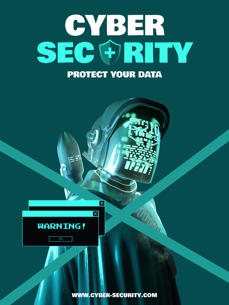 Cyber Security Services Ad with Robot Poster US tervezősablon