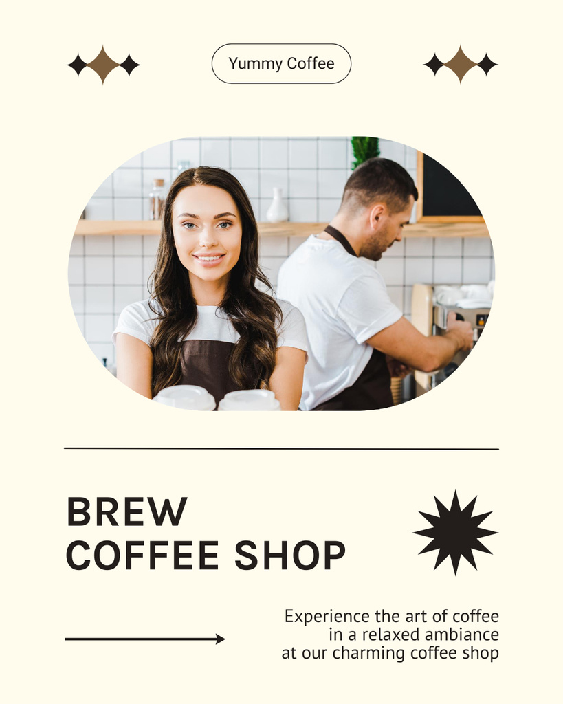 Charming Coffee Shop Promotion With Capable Barista Instagram Post Verticalデザインテンプレート