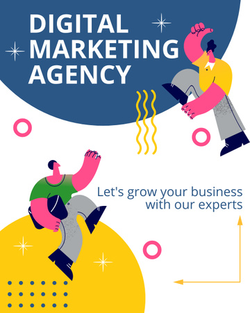 Designvorlage Serviceangebot einer Agentur für digitales Marketing mit fröhlichen Kollegen für Instagram Post Vertical