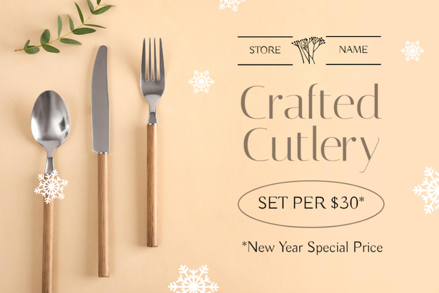 New Year Offer of Crafted Cutlery Label Design Template