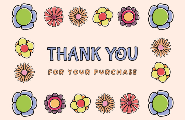 Thank You Notice with Colorful Doodle Flowers Thank You Card 5.5x8.5in Πρότυπο σχεδίασης