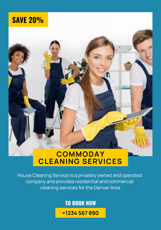 Cleaning Services Ad with Professional Team Poster 28x40in Šablona návrhu