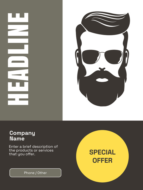 Barbershop Special Offer with Bearded Man Poster US Design Template