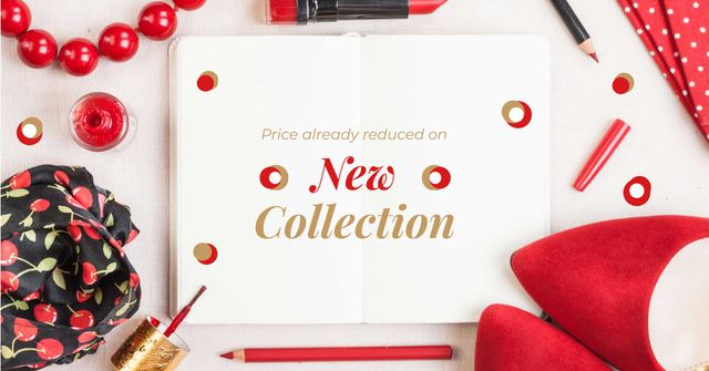 Designvorlage New Collection Offer with Red Accessories für Facebook AD
