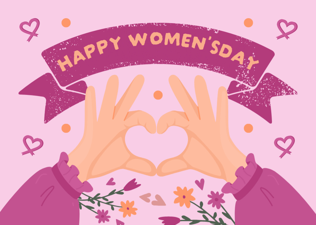International Women's Day Greeting with Cute Flowers Postcard 5x7in Design Template