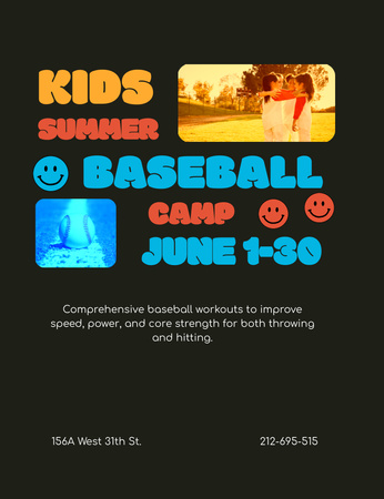 Kids Summer Baseball Camp Invitation 13.9x10.7cm Design Template