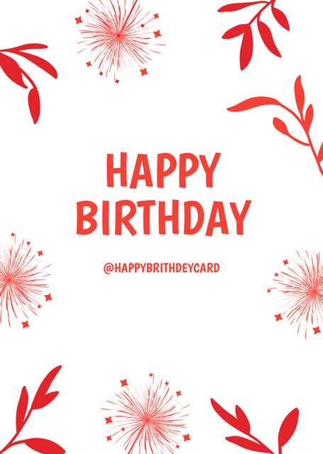 Happy Birthday Greeting with Red Flowers Postcard A6 Vertical Design Template
