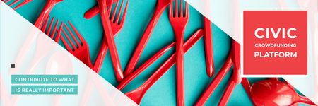 Crowdfunding Platform with Red Plastic Tableware Email header Design Template