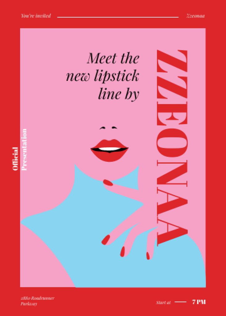 Woman with red lips for Lipstick ad Invitation tervezősablon