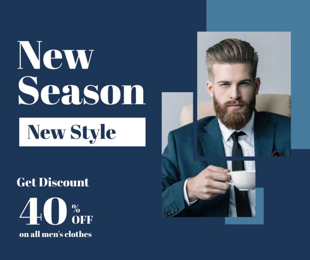 Template di design Discount Ad with Stylish Handsome Man in Suit Facebook