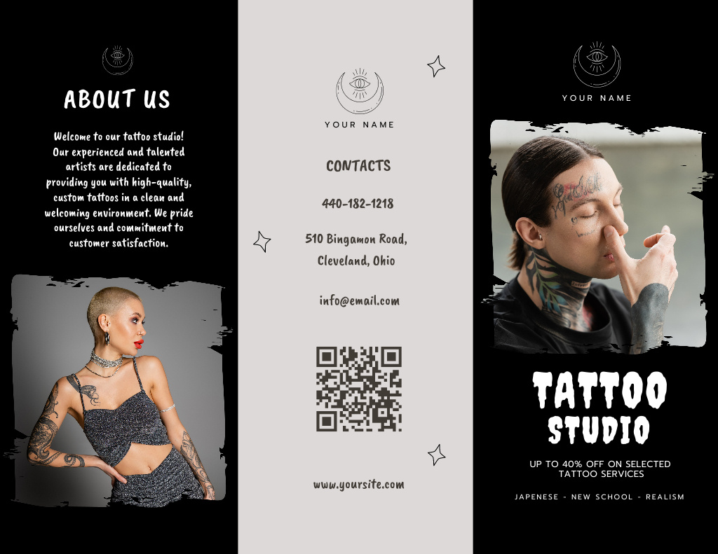Ontwerpsjabloon van Brochure 8.5x11in van Professional Tattoo Studio With Description And Discount Offer