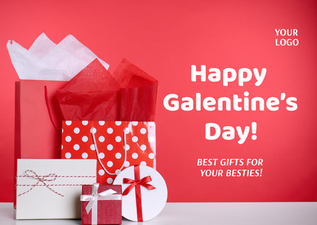 Galentine's Day Greeting with Gifts Postcard Design Template