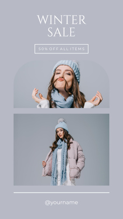 Sale Announcement with Young Woman in Winter Clothes Instagram Story Design Template
