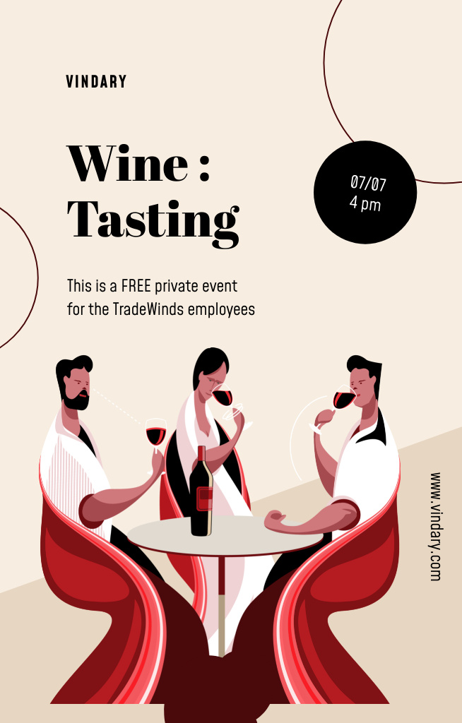 Wine Tasting Event Announcement With Illustration Invitation 4.6x7.2inデザインテンプレート