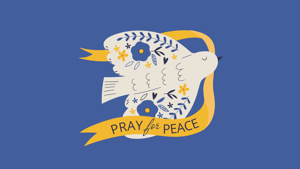 Pigeon with Phrase Pray for Peace in Ukraine Zoom Background Design Template